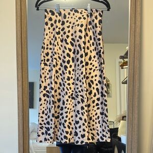 Aqua Cream and Black Pleated Midi Skirt